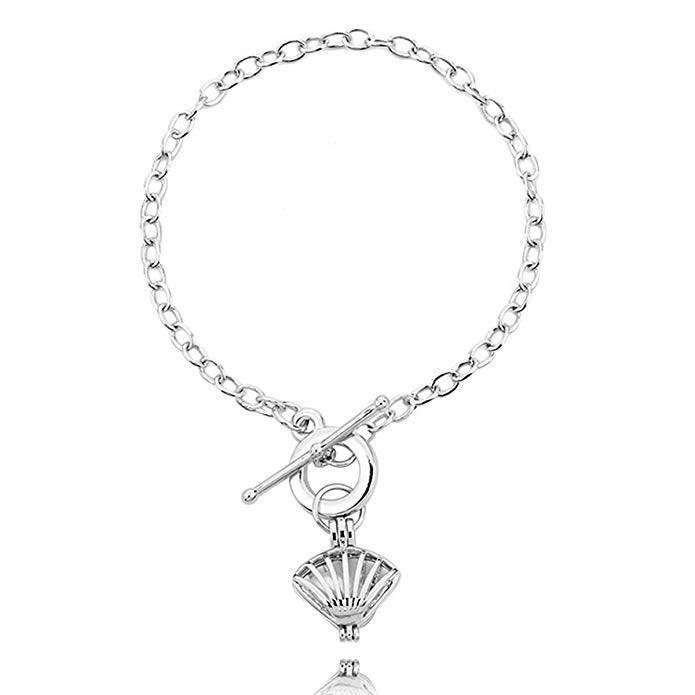 Saltwater Oyster Shape Pearl Cage Locket Charm Bracelet Chain Jewelry