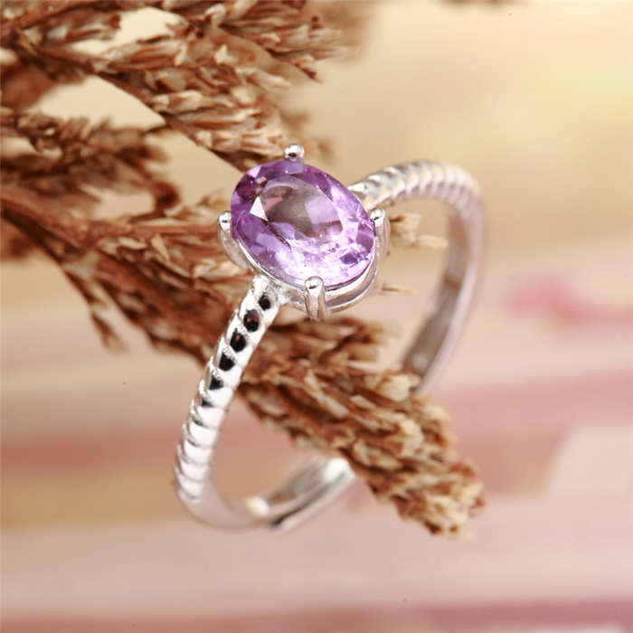 HENGYU 925 Sterling Silver Jewelry Ring for Women Wedding Bands Romantic Amethyst Jewellery Ladies Adjustable Rings J0007