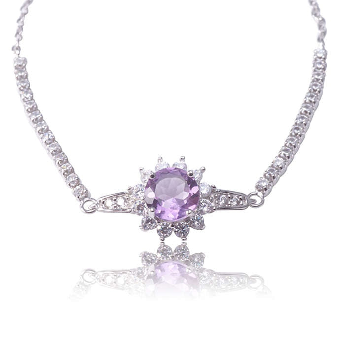 HENGYU Amethyst Bracelets & Bangles Women S925 Sterling Silver Fine Jewelry Adjustable Charm Bracelet Bangle Female Z0003