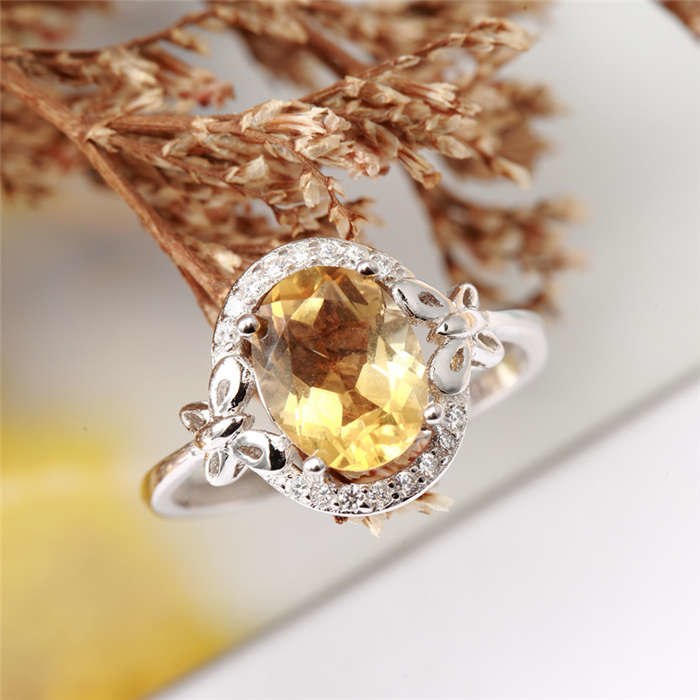 HENGYU Citrine 925 Sterling Silver Rings for Women Wedding Gift Romantic Fine Jewelry Ladies Adjustable Ring Ornaments J0011