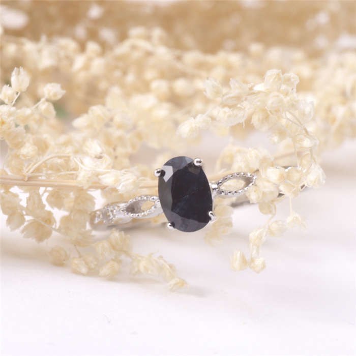 HENGYU Silver Jewelry Rings for Women 925 Sterling Silver for Engagement Wedding Ring Natural Gemstone Sapphire Rings J0049