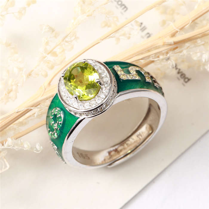 HENGYU Vintage Peridot Ring Women Fine Jewelry 925 Sterling Silver for Ladies Wedding Gift Adjustable Rings Jewellery J0024