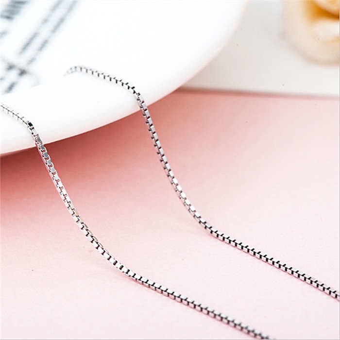 HENGYU Women Box Chain Necklaces 925 Sterling Silver Fine Jewelry Men Party Decoration Silver Necklace 40cm Couple Chain L0002