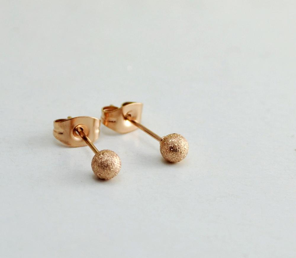 2020 new rose gold color scrub round beads stud earrings for women stainless steel small earrings jewelry brincos oorbellen