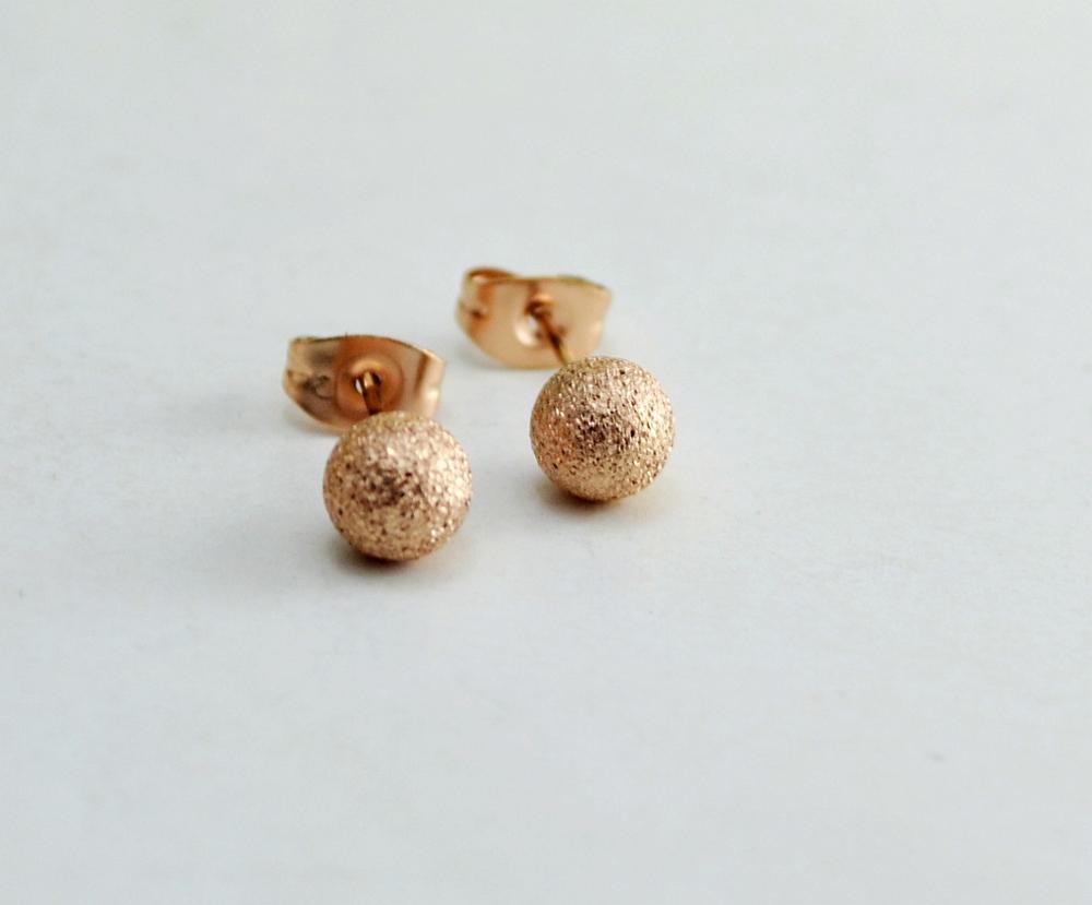 2020 new rose gold color scrub round beads stud earrings for women stainless steel small earrings jewelry brincos oorbellen