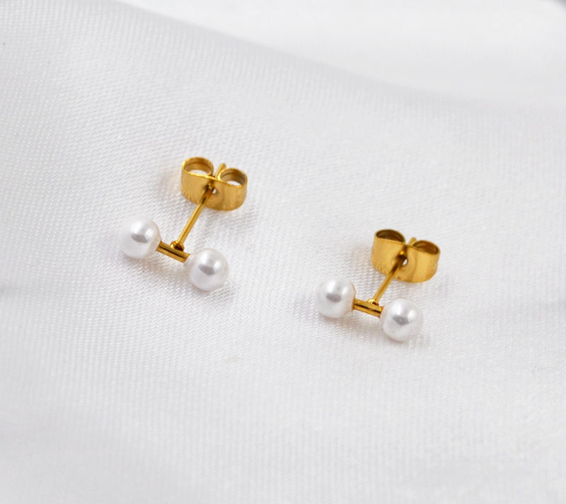 2020 rose gold color double simulated pearl stud earrings for women pearl jewelry stainless steel small earrings brincos