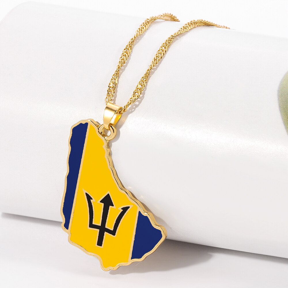HIP Hop Country Map Flag Pendant Necklaces Women Gold Color India Barbados Guyana Mali Brazil Pendant Ethnic Jewelry