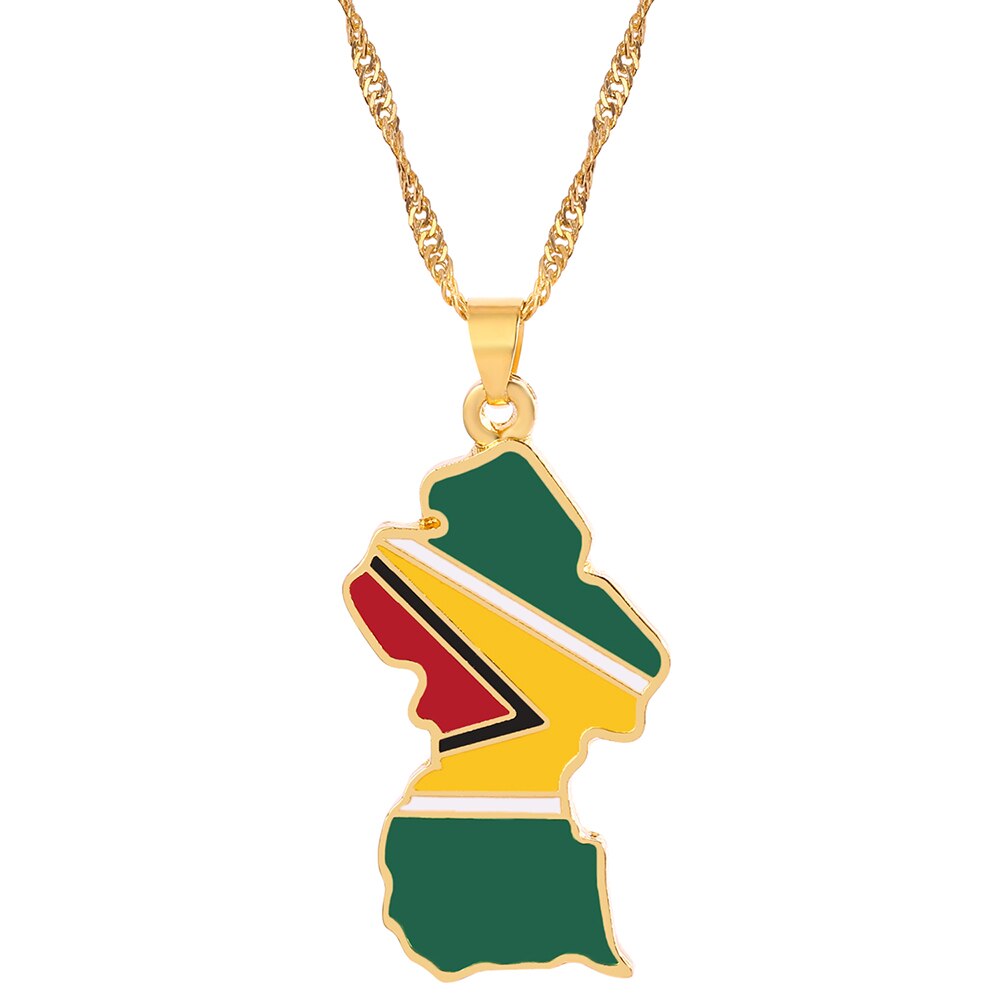 HIP Hop Country Map Flag Pendant Necklaces Women Gold Color India Barbados Guyana Mali Brazil Pendant Ethnic Jewelry
