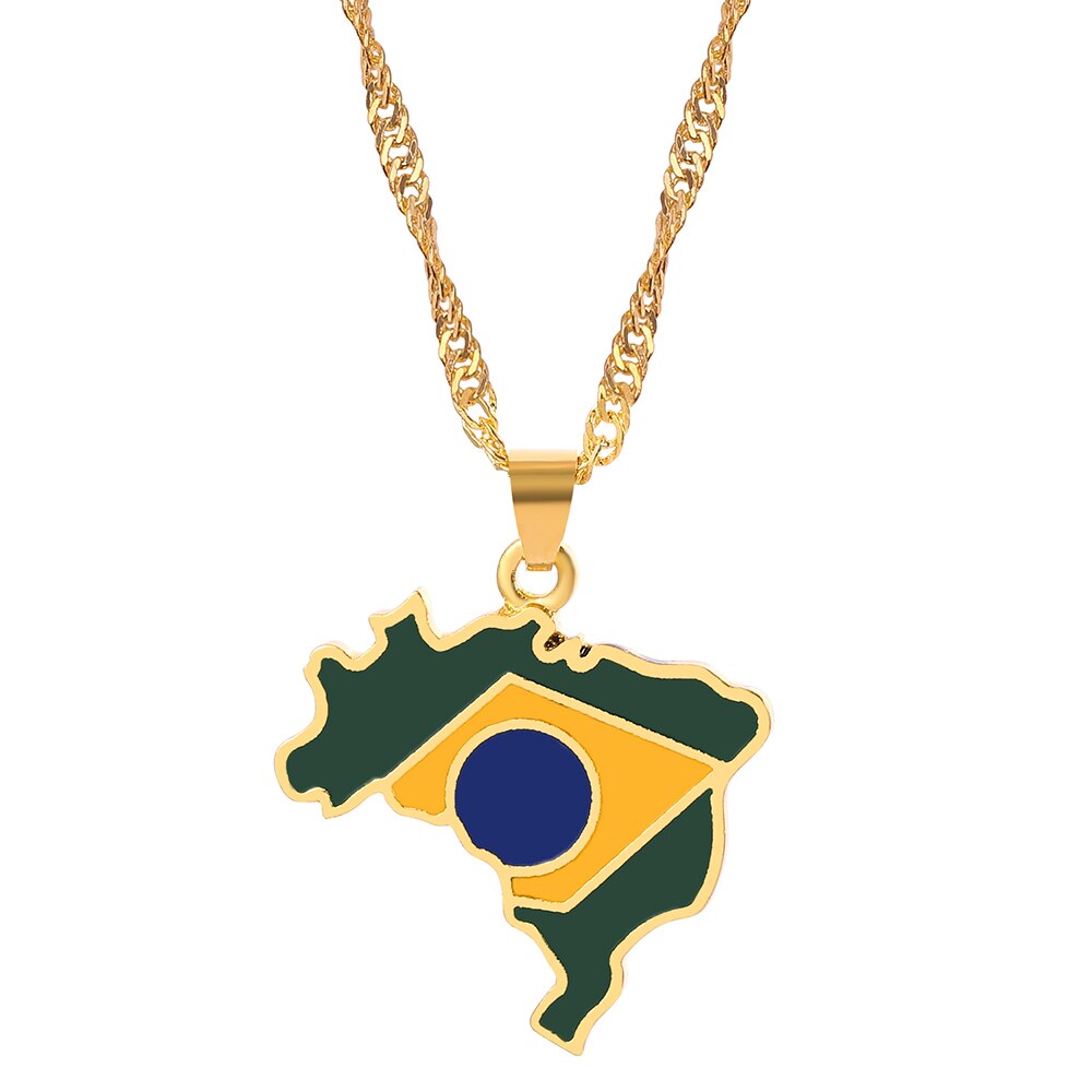 HIP Hop Country Map Flag Pendant Necklaces Women Gold Color India Barbados Guyana Mali Brazil Pendant Ethnic Jewelry
