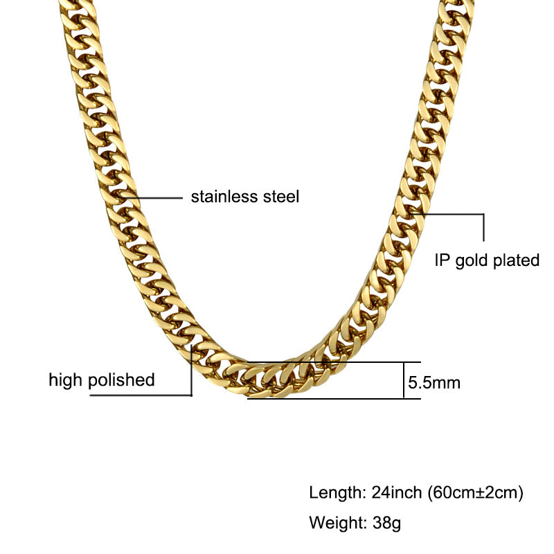 Hop Two Tone Gold Color Titanium Stainless Steel 60CM Long Thick Curb Cuban Chain Necklaces for Men Jewelry