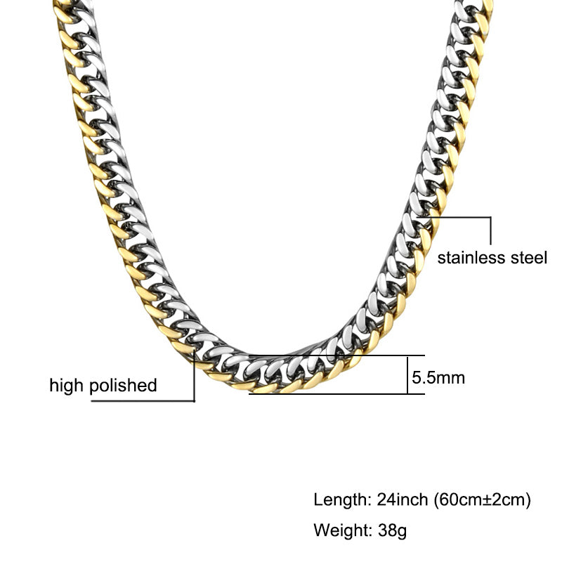 Hop Two Tone Gold Color Titanium Stainless Steel 60CM Long Thick Curb Cuban Chain Necklaces for Men Jewelry