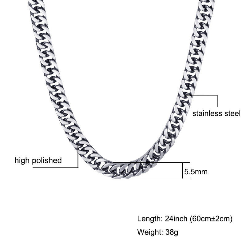 Hop Two Tone Gold Color Titanium Stainless Steel 60CM Long Thick Curb Cuban Chain Necklaces for Men Jewelry