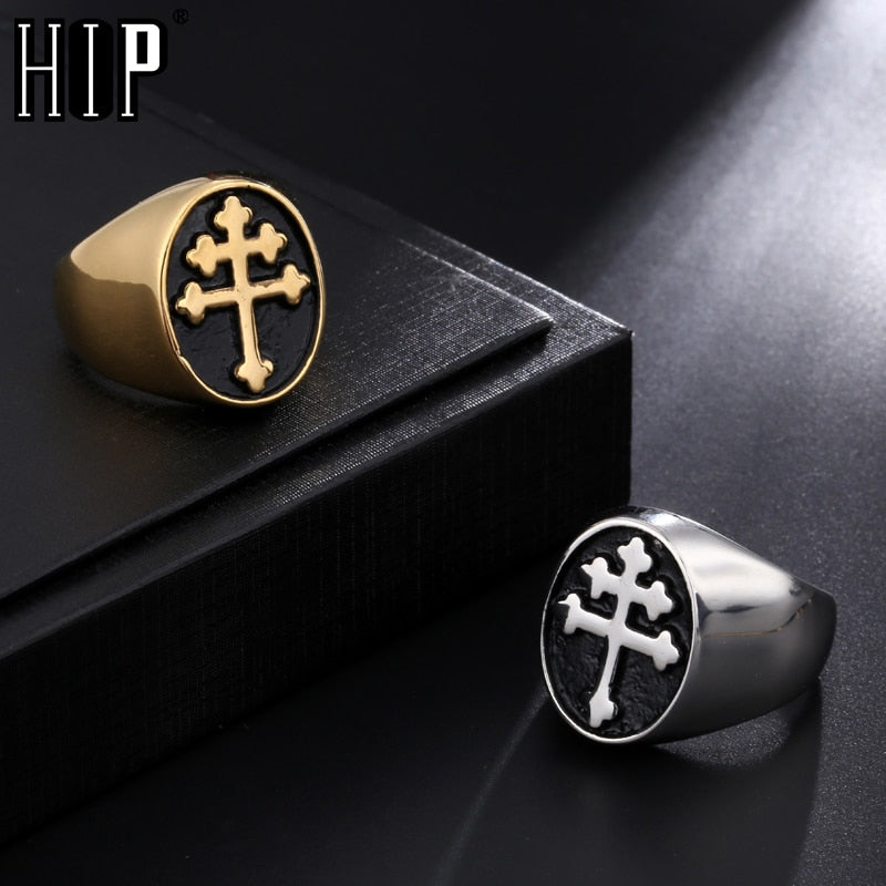 Lorraine Cross Ring Gold Silver Color Titanium Stainless Steel Crux Vera Cross Rings for Men Punk Jewelry Drop Shipping
