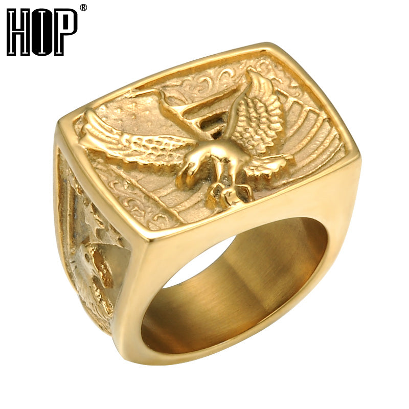 Punk Biker Ha Ring Mens Gold Silver Color Titanium Stainless Steel Eagle Rings for Men Jewelry