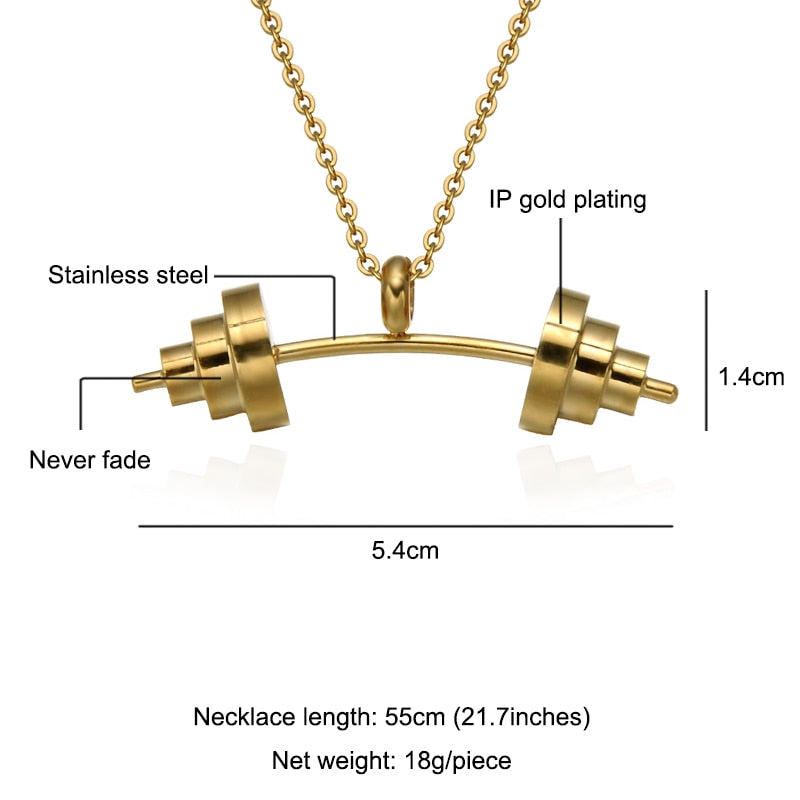 HIP Trendy Titanium Stainless Sport Fitness Barbell Dumbbell Pendant Necklaces For Men Women Jewelry Gold/Silver/Black Color