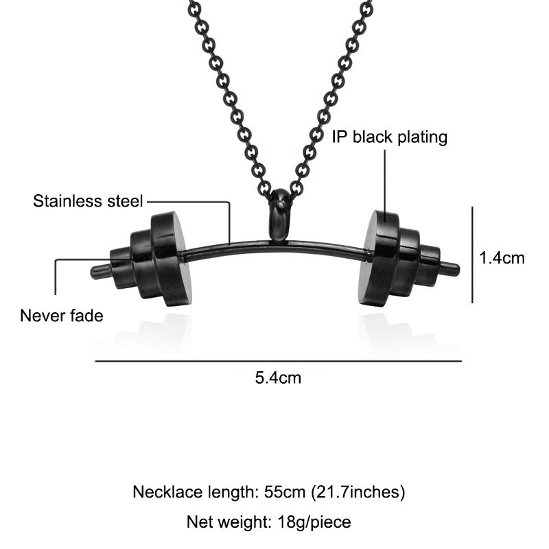 HIP Trendy Titanium Stainless Sport Fitness Barbell Dumbbell Pendant Necklaces For Men Women Jewelry Gold/Silver/Black Color
