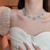 HIYONG Sweet Crystal Flower Necklace Korean Style Clavicle Chain Neckalce Unique Design Beads Neckalces for Women Girls Jewelry