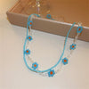 HIYONG Sweet Crystal Flower Necklace Korean Style Clavicle Chain Neckalce Unique Design Beads Neckalces for Women Girls Jewelry
