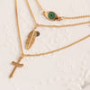 HMES Woman Gold Necklace Cross Leaves Eye Simple Pendant Multilayer Necklace Bohemian Jewelry Necklace Gift