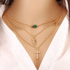 HMES Woman Gold Necklace Cross Leaves Eye Simple Pendant Multilayer Necklace Bohemian Jewelry Necklace Gift