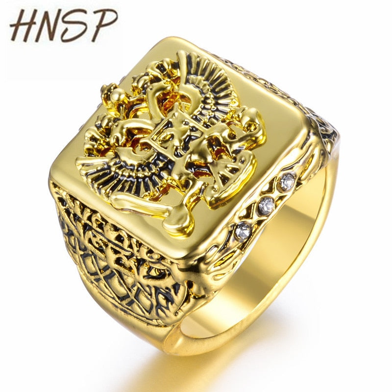Fashion Russian Empire Double Eagle Gold Color Finger Ring For Men Male Jewelry 8-12 big size 2020 new