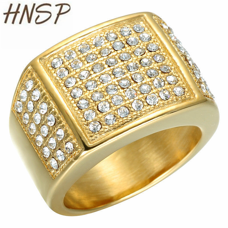 Full Zircon crystal Gold Ring For Men Wedding Engagement Jewelry Male Rings Anel