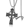 HNSP Goth Flame Cross Pendant ，3MM Stainless Steel Chain Necklace For Men Women Neck Grunge Gothic Style Gift