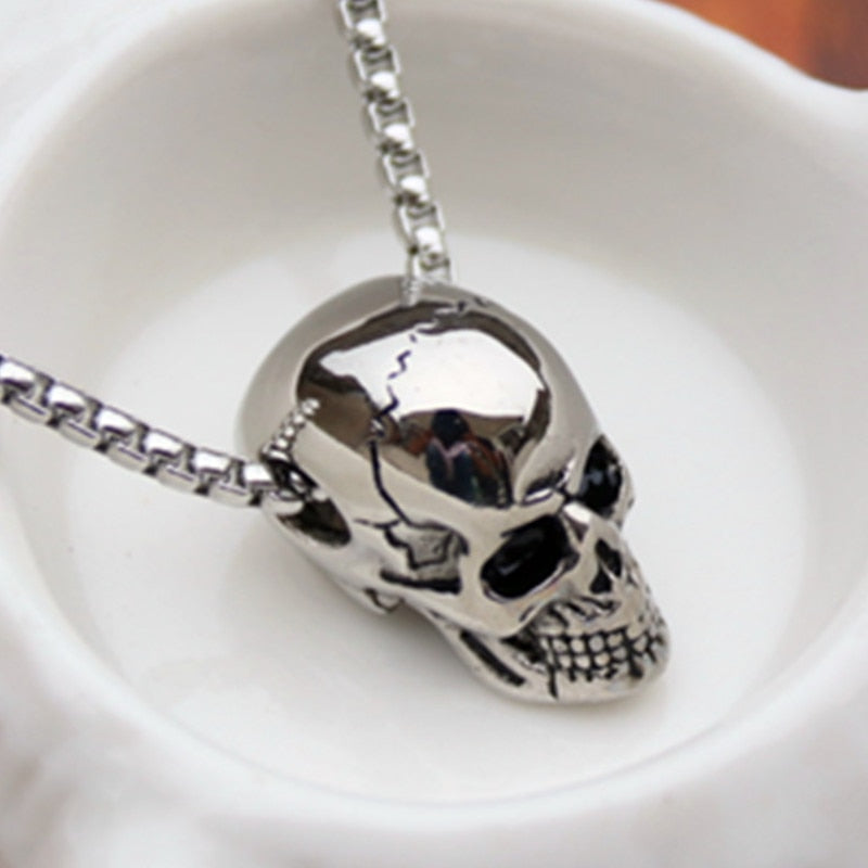 HNSP Gothic Skull Pendant 3MM Stainless Steel Chain Necklace For Men Women Neck Punk Halloween Jewelry