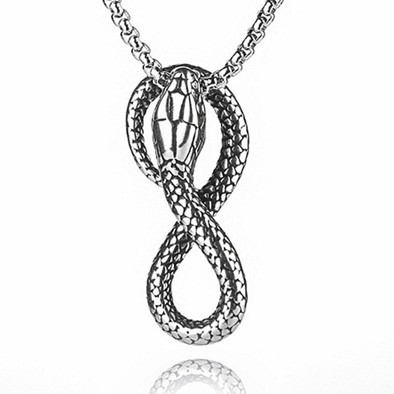 HNSP Gothic Snake Pendant Necklace For Women Men 3MM Stainless Steel Chain Neck Goth Jewelry Gift