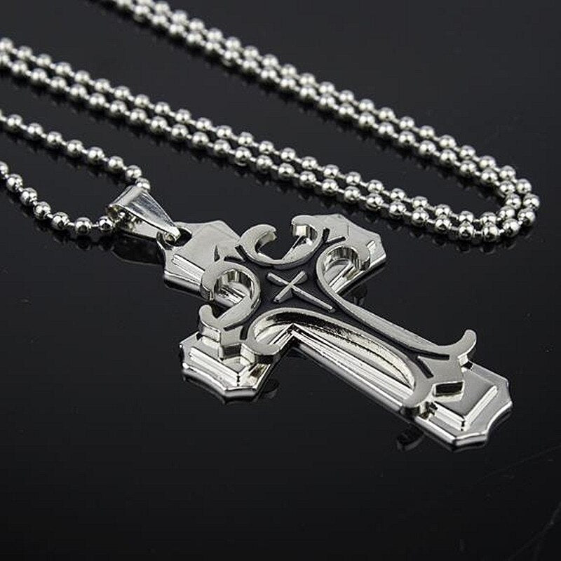 HNSP Multilayer Jesus Cross Chain Necklace Pendant For Men Women Neck Gold Black Blue Silver Color Male Gift