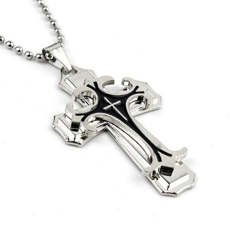 HNSP Multilayer Jesus Cross Chain Necklace Pendant For Men Women Neck Gold Black Blue Silver Color Male Gift
