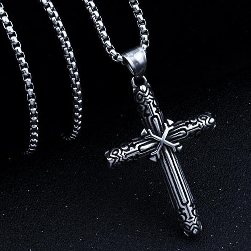 HNSP Punk Cross Chain Necklace Pendant For Men Women Jewelry Gift