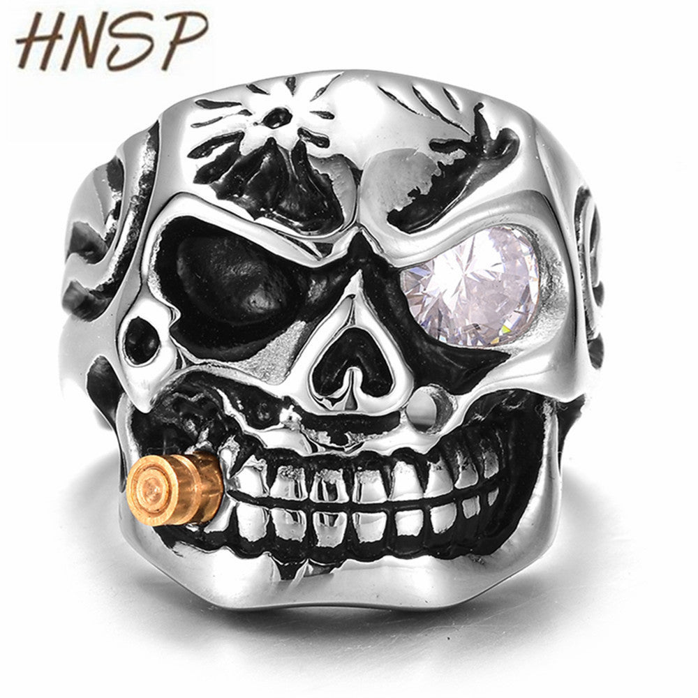 Punk Domineering Smokes Skull head Finger Ring For Men knuckle Gothic Jewelry Silver Color 8-14 big size Rings Male Anel