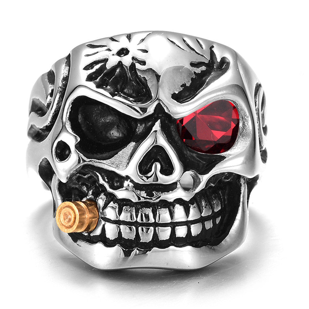 Punk Domineering Smokes Skull head Finger Ring For Men knuckle Gothic Jewelry Silver Color 8-14 big size Rings Male Anel