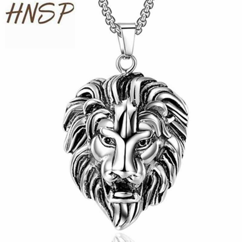 HNSP Punk Lion Head Chain Pendant Necklace For Men Male Gothic Jewelry
