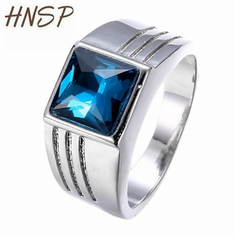 Silver Ring For Men Blue Zircon crystal stone rings male Fashion Jewelry Anel