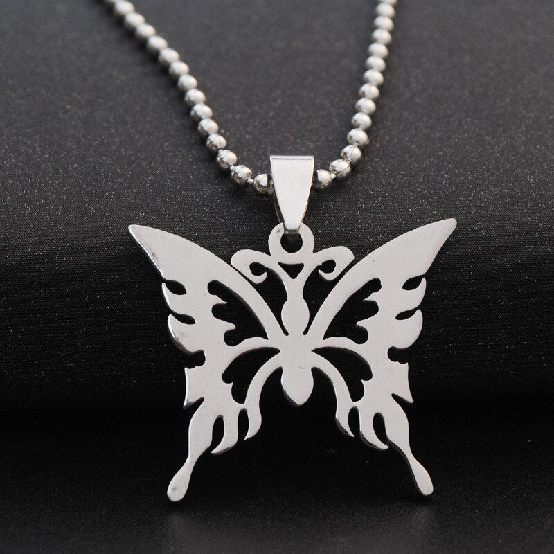 HNSP Stainless Steel Pendant Butterfly Necklace For Women