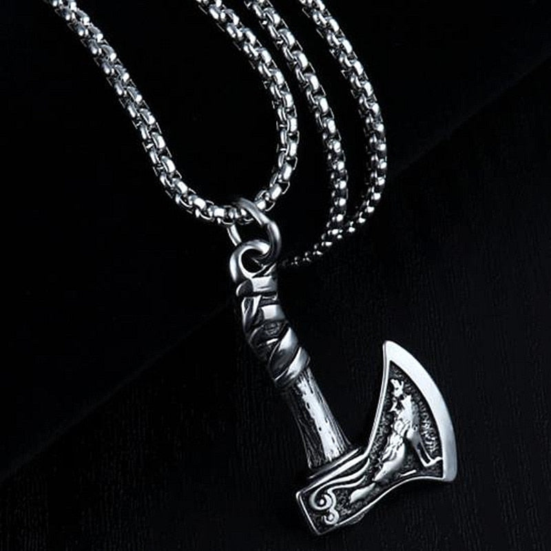 HNSP Viking Axe Chain Pendant Necklace For Men Male Neck BFF Jewelry Gift