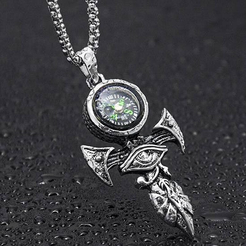 HNSP Viking Compass Eye of Horus Cross Chain Pendant Necklace For Men Male Neck Punk Gothic Jewelry