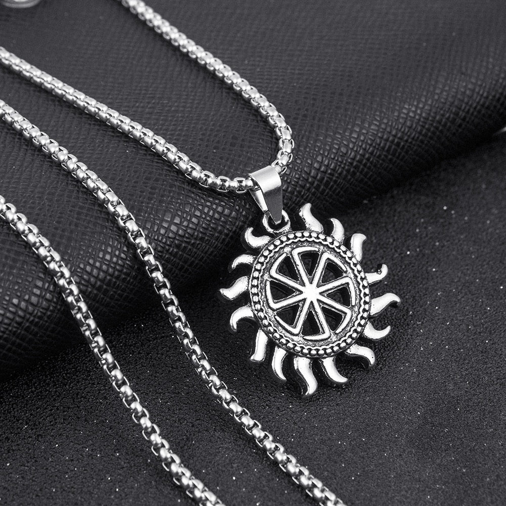 HNSP Viking Sun Pendant Necklace For Men Male Punk Rock Jewelry Gifts