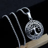 HNSP Viking Tree Life Round Pendant Stainless Steel Chain Necklace For Men Male Neck Punk Gothic Jewelry