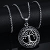 HNSP Viking Tree Life Round Pendant Stainless Steel Chain Necklace For Men Male Neck Punk Gothic Jewelry
