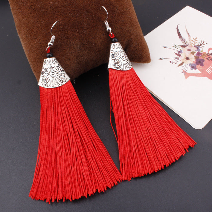 Bohemian New Red Black Yellow Long Tassel Earrings Ethnic Style Statement Jewelry Fringed Drop Dangle Earrings For Women