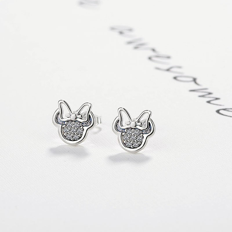 2020 Presents Silver Color Mickey Stud Earrings Sparkling Minnie Brand Earrings Women Fashion Jewelry
