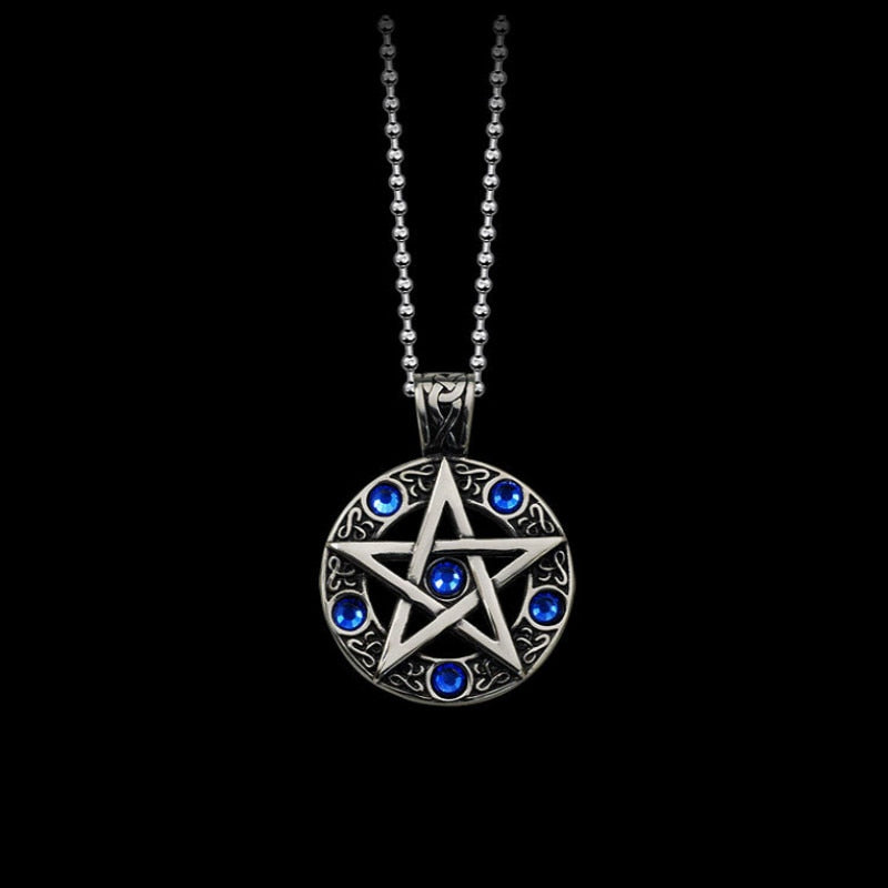 HOMOD Vintage Witch Necklace Gothic Pewter Pentagram Pentacle Pagan Wiccan Pandent Necklace for Men Jewelry Friend Gift WC0148