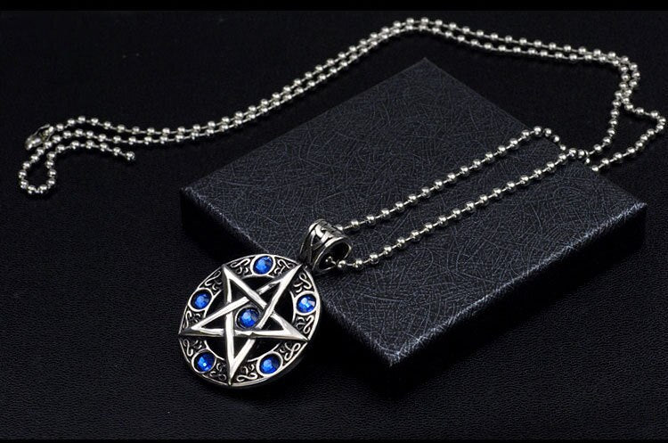 HOMOD Vintage Witch Necklace Gothic Pewter Pentagram Pentacle Pagan Wiccan Pandent Necklace for Men Jewelry Friend Gift WC0148