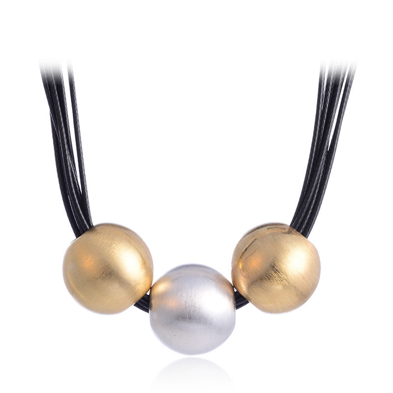 Leather Chokers Gold And Silver Polishing Three Bib Ball Maxi Necklaces & Pendants For Women Statement Jewelry