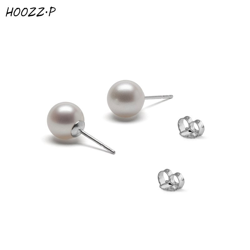 Handpicked High Quality Luster 6-7mm Round White Cultured Pearl Stud Earrings for Women