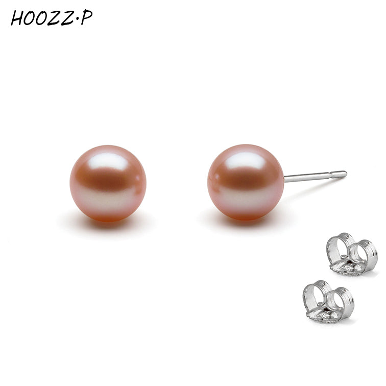 Handpicked High Quality Luster 7-8mm Round Cultured Pearl White Gold Stud Earrings for Women
