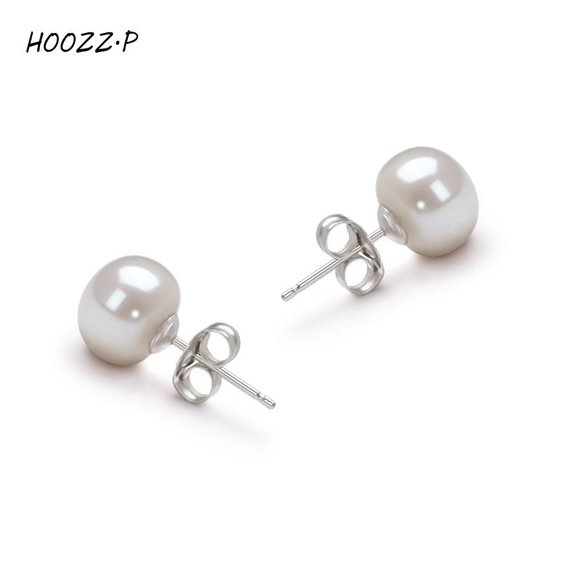 Handpicked High Qualtitly 7-8mm Button Cultured Pearl Stud Earrings for women